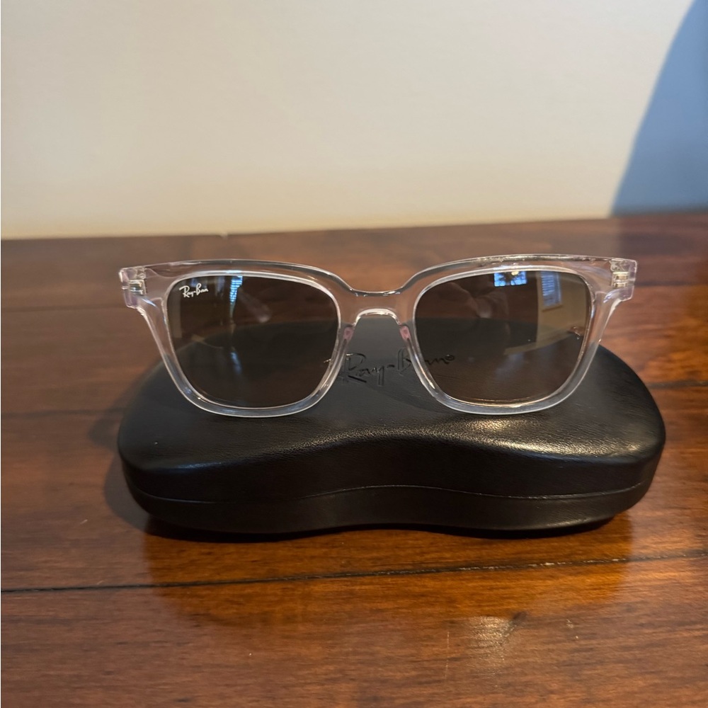 Ray-Ban Transparent Frame Sunglasses with gradient light grey lenses 4323 + case